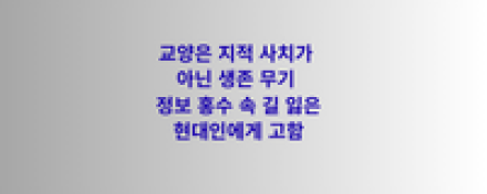 "교양은 지적 사치가 아닌 생존 무기"... 정보 홍수 속 길 잃은 현대인에게 고함